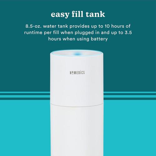 Homedics Portable Humidifier - Small Air Humidifiers for Bedroom, Plants, Office, Travel - Cool Mist Humidifiers, Color-Changing Accent Light, 2 Mist Settings, White
