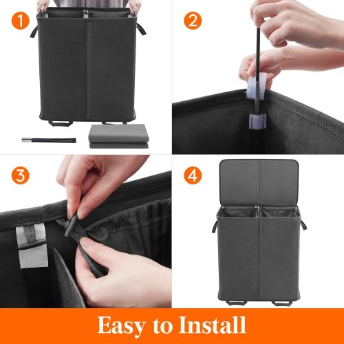 Lifewit Double Laundry Hamper with Lid and Removable Laundry Bags, Large Collapsible 2 Dividers Dirty Clothes Basket with Handles for Bedroom Laundry Room Closet Bathroom College, gray
