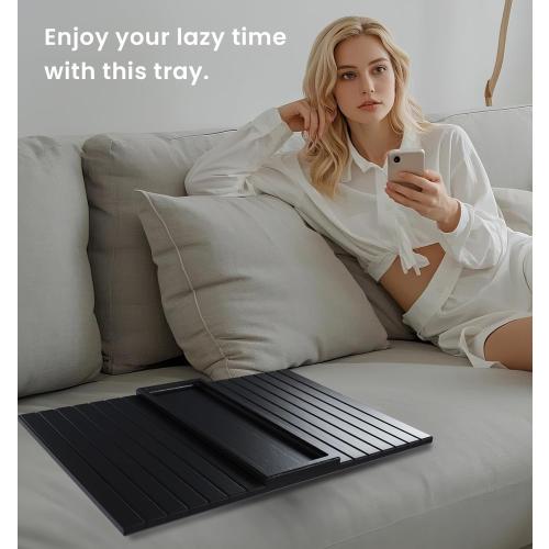 Sofa Arm Tray,Bamboo Folding Couch Arm Tray,Sofa Armrest Trays with Anti-Slip Pad for Drinks,Snacks,Phone,Remote Control（Black）