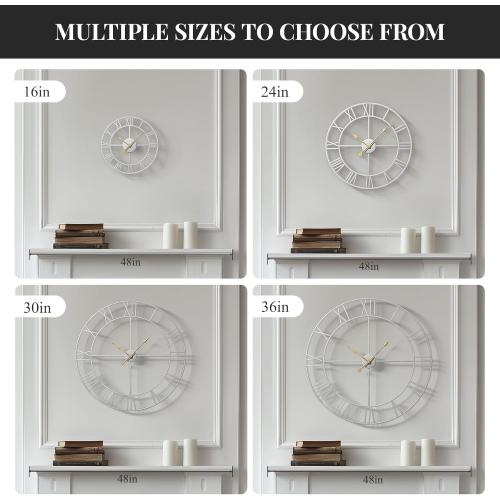 30 Inch Large Wall Clock, Modern Silver Metal Big Decorative Wall Clock Home Decor, Battery-Operated Roman Numeral Analog Metal Round Wall Clocks for Living Room, Bedroom, Office Black