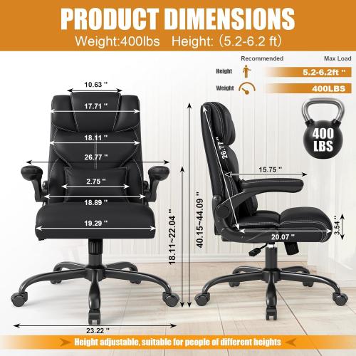 Executive Office Chair with Flip-up Armrests,Ergonomic Computer Desk Chairs,Mid-Tall Back Leather Office Chair,Lumbar Support Swivel PC Chair with Rocking Function