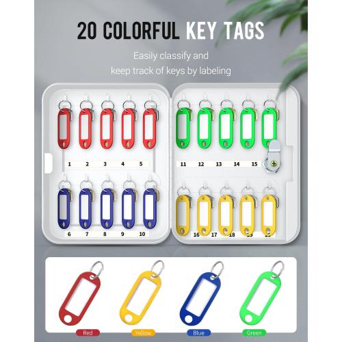 Uniclife 20 Position Key Cabinet with Key Lock Wall Mounted White Security Storage Box Steel Key Organizer with Colorful Key Tag Labels Identifiers Stickers and Hooks