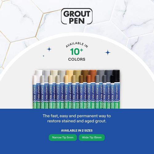 Grout Pen Beige Tile Paint Marker: Waterproof Grout Paint, Tile Grout Colorant and Sealer Pen - Narrow 5mm, 2 Pack with Extra Tips (7mL) - Beige
