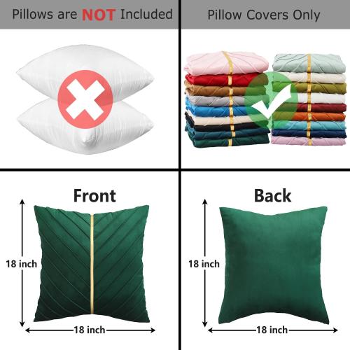 Tosleo Green Pillow Covers 18x18 inch Pack of 2 with Gold Leather Velvet Throw Pillow Covers Home Decorative Cushion Cases Luxury Modern Pillow Covers Spring Home Decor for Sofa Bed Living Room