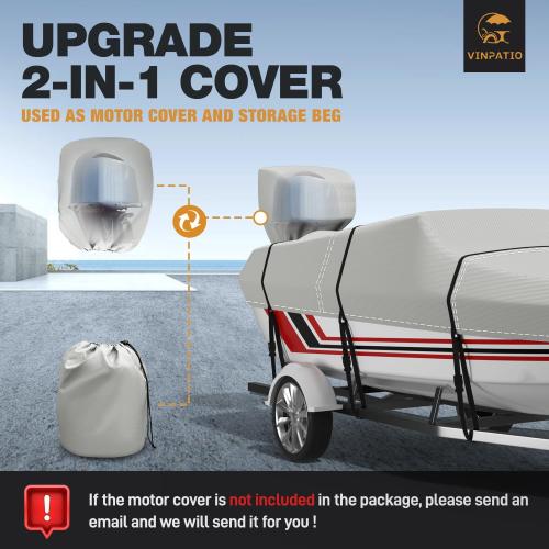 Light Grey Trailerable Boat Cover, 600D Solution-Dyed Bass Boat Cover, Heavy Duty 100% Waterproof Boat Covers Fits V-Hull Runabout Fishing Ski Pro-Style Bass Boats