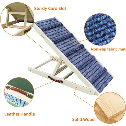 ZJSF Foldable Dog Ramp for High Bed, Wooden Dog Stairs to Bed for Small and Large Dogs, High Traction Platform with 6 Adjustable Heights (12.2-26), 40 L, Supports up to 180 lbs