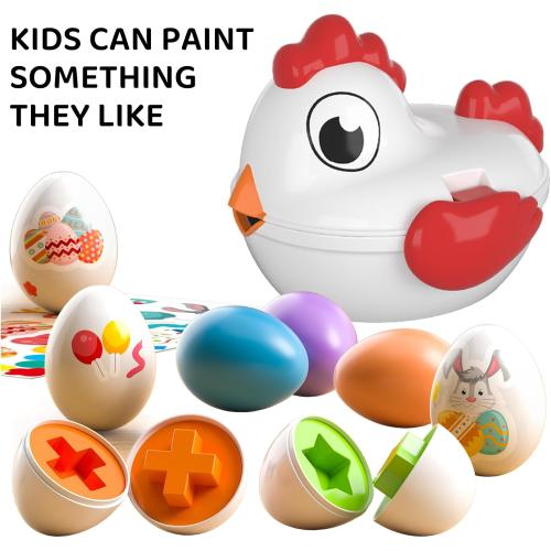 TEMI Toddler Chicken Easter Eggs - Color Matched Game Shape Sorter with 6 Toy Eggs for Kids 3-5, Fine Motor Skills Sensory Toys, Educational Gifts for 3-6 Girls Boys Baby