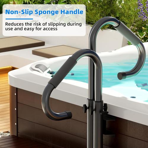 Two-Way Hot Tub Handrail, Adjustable Height 34-56 with 360° Swivel, Spa Safety Handrail with Slide-Under Mount Base for Indoor & Outdoor, Durable, Stability and Comfort (Two-Way)