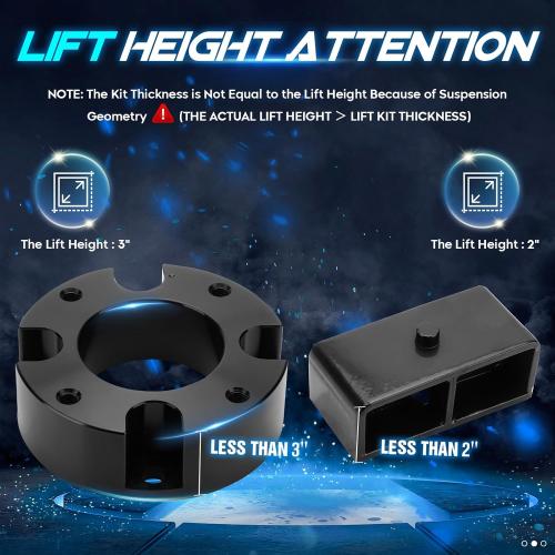 3 Front   2 Rear Leveling Lift Kit Compatible with 2007-2021 Tundra, 3in Front Strut Suspension Lift Spacers   2in Rear Lift Block Kit w/Extended U-Bolts, Set of 4