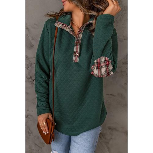 Size M ...Women's Green Geometric Texture Plaid Trim Sweatshirt Trendy Outfits 2024 Fall Clothes