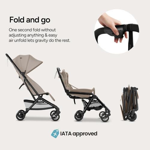 Mompush Velo Lightweight Travel Stroller, Compact & Airplane-Friendly for Baby and Toddler, Lie-Flat Seat, One-Hand Fold, with Leather Bumper Bar, Shoulder Strap, Raincover, Storage Bag & Cup Holder
