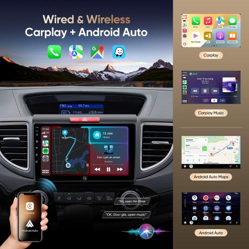 9'' Car Stereo Radio Upgrade for Honda CR-V2012 2013 2014 2015 2016 with Android12/5G WiFi/Wireless CarPlay/Android Auto/Touch Screen/GPS Navigation/Bluetooth/FM/RDS/HD Backup Camera