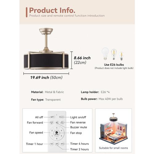 20 inch Fandelier Ceiling Fan with Light, Boho Chandelier Ceiling Fan with Light Remote Control, Caged Enclosed with 6 Speeds for Bedroom, Living Room, Foyer, Nursery