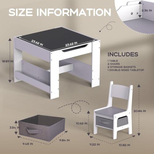 Color White Joyooss Kids Table and Chair Set,4 in 1 Wooden Kids Table and Chairs Ages 3-7,Toddler Table with Storage Kid Desk and Chair Set for Toddlers 2 in 1 Tabletop