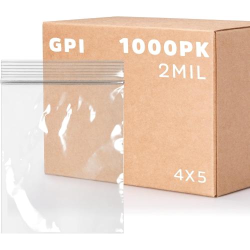 GPI - 4 x 5 Zip Bags, 1000 Count, 2 Mil, Clear Plastic Reclosable Zipper Poly Baggies, with Resealable Zip Top Lock Seal, for Jewelry, Coins, Pills, Candy, Beads, Seeds & More.