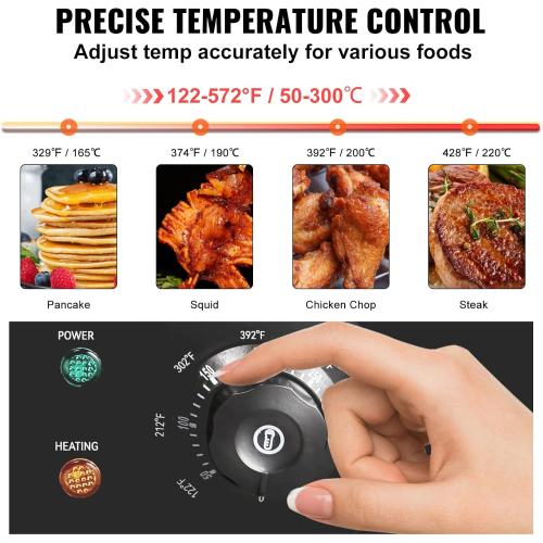 VEVOR Commercial Electric Griddle, 22, 1600W Countertop Flat Top Griddle, Stainless Steel Teppanyaki Grill w/Iron Cooking Plate, 122-572℉ Adjustable Temp Control 2 Shovels & Brushes, 110V