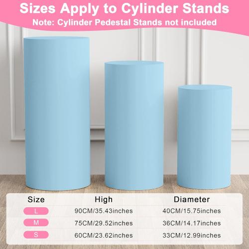 Wokceer Spandex Cylinder Stand Covers for Party 3Pcs Cylinder Pedestal Covers Plinth Stand Pillar Cover for Birthday Party Wedding Props Decor Dusty Blue