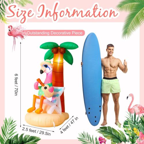 6 ft Inflatable Flamingo Beach Party Decor with Coconut Tree, Blow up Hawaiian Summer Tropical Pool Decoration for Outdoor Home Garden Luau Party (tested)