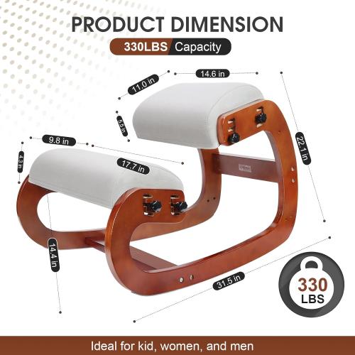 Ergonomic Kneeling Chair,Adjustable Height Kneeling Chair Improve Posture and Relife Back Pain,Soft Memory Arc-Pad and Wood Rocking Knee Chairs,Ideal for Office Home Desk,Brown