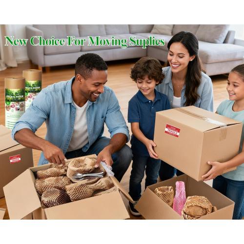 Honeycomb Packing Paper, 12 x 400' Honeycomb Cushioning Wrap Roll for Moving Shipping Packaging Gifts, Recyclable Honeycomb Paper Bubble Paper Wrapping with 20 Fragile Sticker Labels