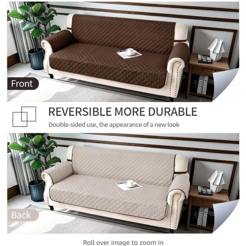 Home Reversible Couch Cover Sofa Cover Washable Furniture Protector Cover with Elastic Straps Water Resistant for Dogs Pet Friendly (68''Sofa,Chocolate/Beige)