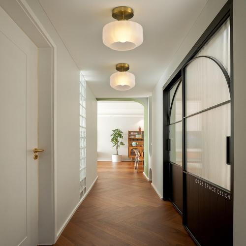 Industrial Gold Matte Light Fixtures Ceiling Mount, with Frosted Glass Shades Semi Flush Mount Ceiling Light, for Hallway Fixtures Kitchen, Foyer