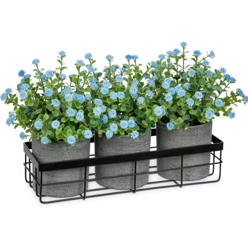 DILATATA Baby's Breath Artificial Flowers Table Centerpiece Decoration Potted Artificial Babys Breath Small Fake Plants for Shelf Desk Home Decor Fake Blue Babys Breath Flower with Vase