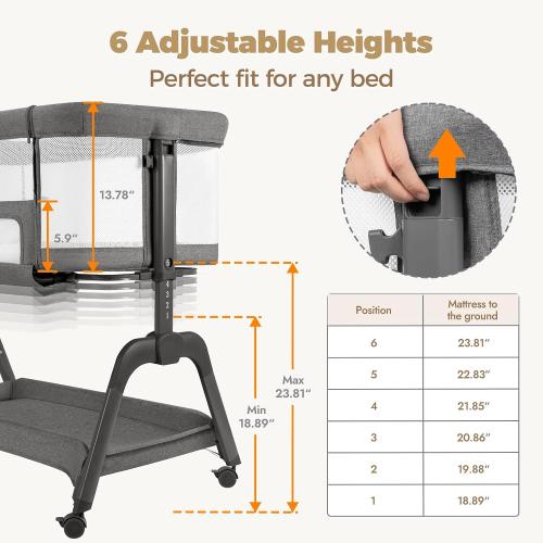 Papablic Baby Bassinet, Bedside Bassinet for Baby with Four-Sided Breathable Mesh & Soft Mattress, Adjustable Bassinet Bedside Sleeper with Storage Basket and Wheels, Easy to Assemble