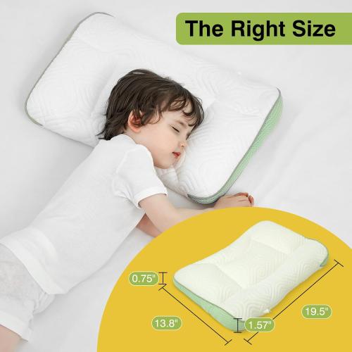 Toddler Pillow 2-6 Year Old,PP Cotton Kids Pillow for Sleeping,Partially Filled PE Hose,Supports Cervical Vertebrae,Kids Pillow for Side Sleeper, Sleeping on The Back, Traveling (Green)