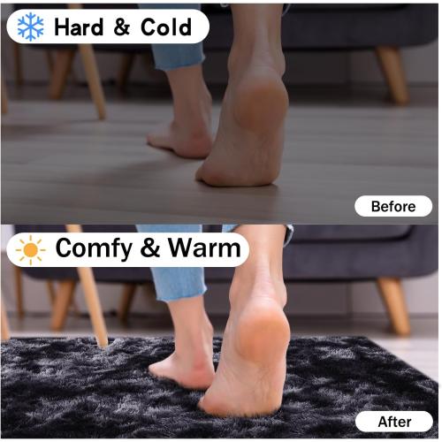 Rezutan Small Area Rug, 2x3 Rug for Bedroom Shaggy Throw Rugs for Dorm Rug, Soft Tie Dyed Carpet for Kids Room, Plush Non-Slip Fluffy Bedside Rug for Home Decor Aesthetic,Black Grey Tie-Dyed