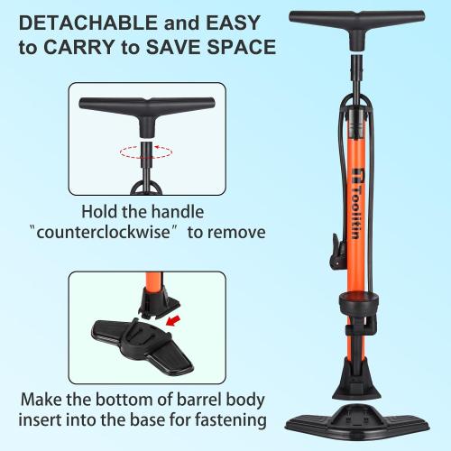 TOOLITIN Floor Bike Pump with Gauge,160 PSI High Pressure,Bicycle Pump Compatible with Presta and Schrader Valve