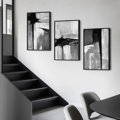 Size 24x36 Set of 3 Large Framed Black and White Gray Abstract Wall Art for Living Room, 3 Piece Modern Canvas Prints Paintings Artwork for Walls, Grey Abstract Pictures for Hallway Office Wall Decor 24x36 In