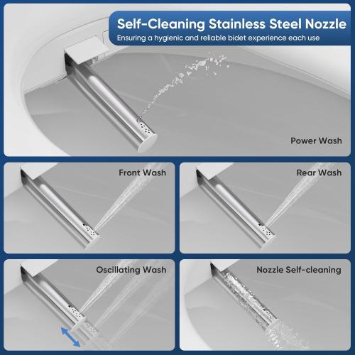 Smart Bidet Toilet Seat, Electric Heated Toilet Seat with Instant Warm Bidet Wash & Warm Air Dryer, Self-Cleaning Stainless Steel Nozzle, Soft Close Lid, Elongated