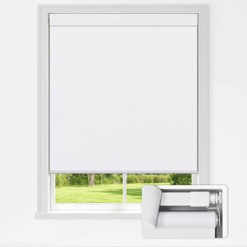 LazBlinds No Drill Blinds for Indoor Windows, Blackout Roller Shades, Cordless Window Blackout Blinds, Thermal Insulated Fabric UV Protection for Home and Office, 35 W x 72 H, White