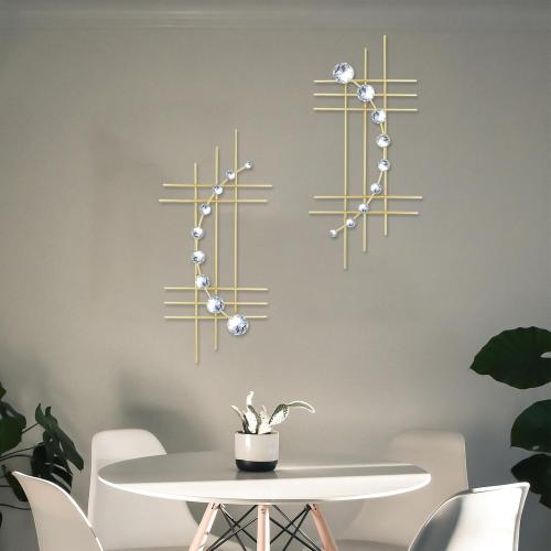 ZEXUIRU 2 Pcs. Abstract Metal Art for Wall Decor Living Room Bedroom Bathroom Office Metal Bling Modern Geometric Hanging Vertical Small Iron Sculpture Plaque Pack -Gold 16.5in