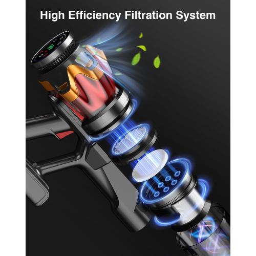 Cordless Vacuum Cleaner, 650W/55KPa 70Mins Vacuum Cleaners for Home, Self-Standing Stick Vacuum with Anti-Tangle Brush & OLED Touch Screen, Vacuum Cleaner for Hardwood Floors,Carpet,Pet Hair,Car (Red)