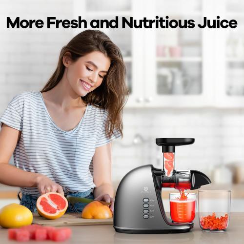 Cold Press Juicer Machine: Easy to Clean Slow Masticating Extractor for Veggies and Fruits, 92% Juice Yield High Nutrient and Vitamin, Quiet Motor & Reverse Function with Brush, Silver