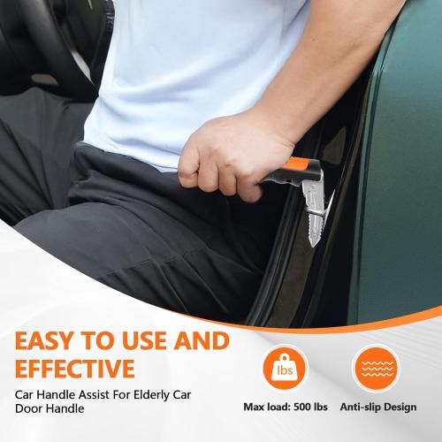 Kaiedos Car Door Handle for Elderly, 3-in-1 Car Handle Assist for Seniors, Portable Auto Cane Vehicle Support Handle, 500 lbs Capacity, Non-Slip Door Assist Bar (Orange, 2-Pack)