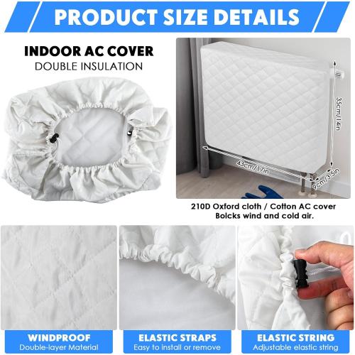 2 Pcs Window Air Conditioner Cover Indoor Outdoor Adjustable Waterproof Window Ac Cover Outdoor with Drawstring for Winter(White & Black,Inside 17 x 14 x 3.5 in, Outside 17 x 12 x 13 in)