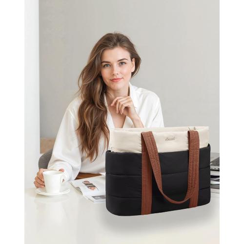 LOVEVOOK Tote Bag for Women, Large Puffer Work Tote Laptop Bag, Lightweight Travel Tote Bag with Zipper Gifts for Women