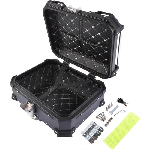 25L Motorcycle Top Case Aluminum Motorcycle Trunk Tour Tail Box with Security Lock for Storage of Luggage Waterproof Motorbike Top Case, black