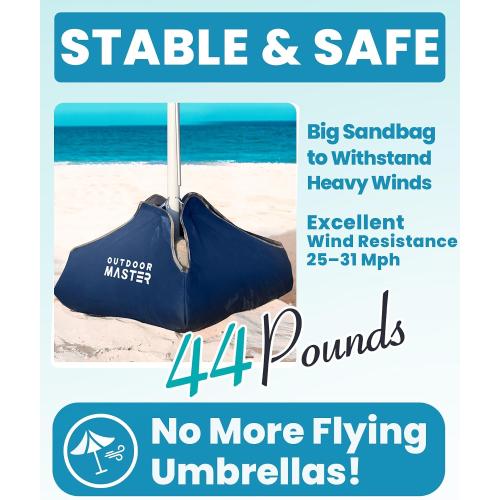 OutdoorMaster 7.2ft Beach Umbrellas for Sand with Sandbag & Anchor | 7.2ft Adjustable Umbrella for Beach, Wind Resistant, Portable UPF50  Sunshade with Carry Bag for Patio