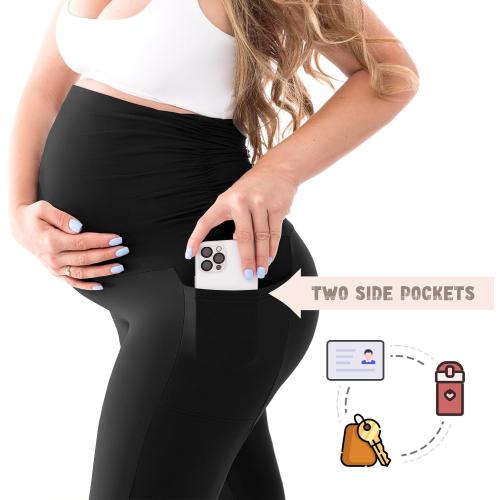 Black Medium Walifrey Women's Maternity Leggings with Pockets Over The Belly,Pregnancy Yoga Pants Activewear Workout Leggings