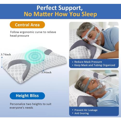 IKSTAR CPAP Pillow for Side Sleepers – Fits All CPAP Mask Types – Adjustable Memory Foam with Contoured Cutouts for Side, Back & Stomach Sleepers – Reduces Air Leaks & Mask Pressure a Better Sleep