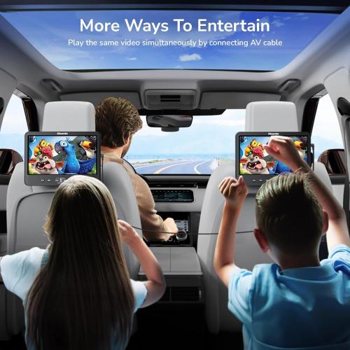 10.1 Dual Car DVD Players with HDMI Input, Headphones, Mounting Brackets, Headrest DVD Players for Car Support USB/SD Card, AV in/Out, Last Memory, Play A Same or Two Movies, No Battery
