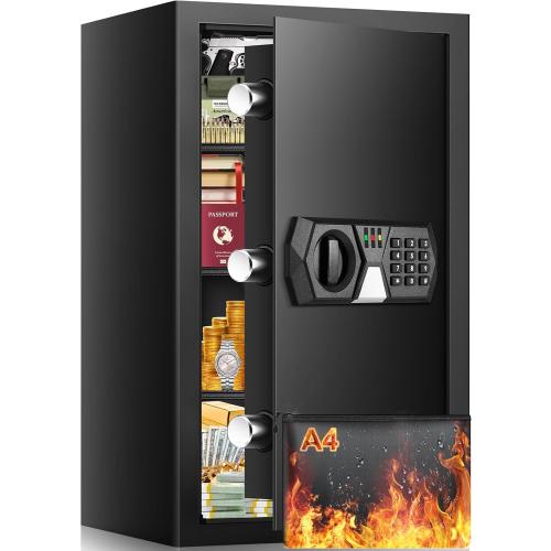 5.5 Cuft Fireproof Safe For Home Documents, Safe Box Fireproof Waterproof, Security Fire Safes Box With Programmable Digital Keypad Keys, Silent Mode, Large Combination Money Safety Box For Jewelry