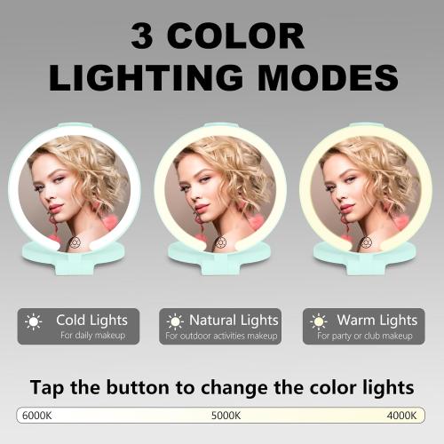 6.3 Inch Rechargeable Folding 10x Magnification Double Sided Makeup Mirror with Lights, Portable Travel Mirror for Women with Nearsightedness | Travel Essentials for Women