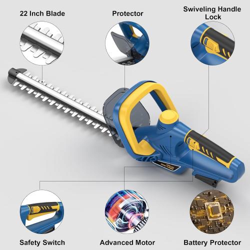 Color Blue Hedge Trimmer for Dewalt 20V Battery, Cordless Hedge Trimmer with 22'' Dual-Action Blade, 1600RPM, 3/5'' Cutting Width, Rotating Handle & Dual Switch Design (Battery Not Included) (Navy Blue)