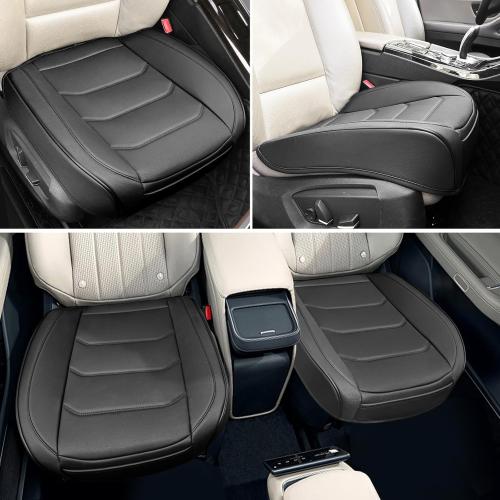 Car Seat Cover for Luxury & Comfort - PU Leather, Anti-Slip, Full Wrap Protection with Storage Pocket for Bottom Cushion - Universal Fit for 95% of Vehicles (Black,1 Piece)