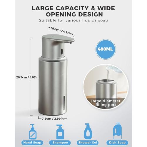 Automatic Liquid Soap Dispenser Touchless, 304 Stainless Steel Bottle Body